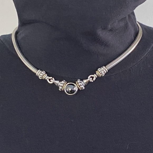 LAGOS Caviar Hematite Convertible Collar Necklace, 925 Silver & 18K Gold - Picture 2 of 14